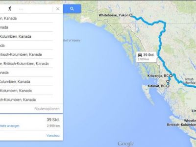 Route von Whithorse nach Vancouver.